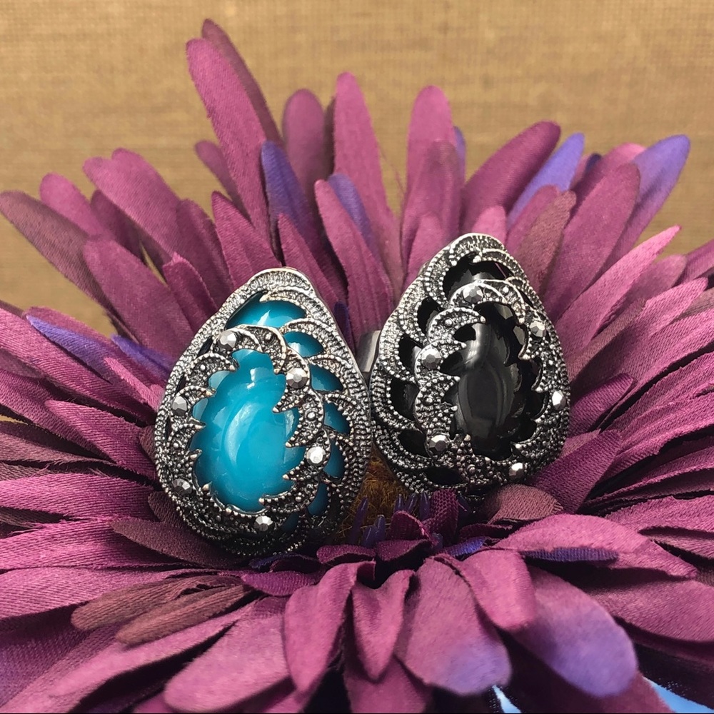 🍀 Teardrop Hematite Look Adjustable Ring